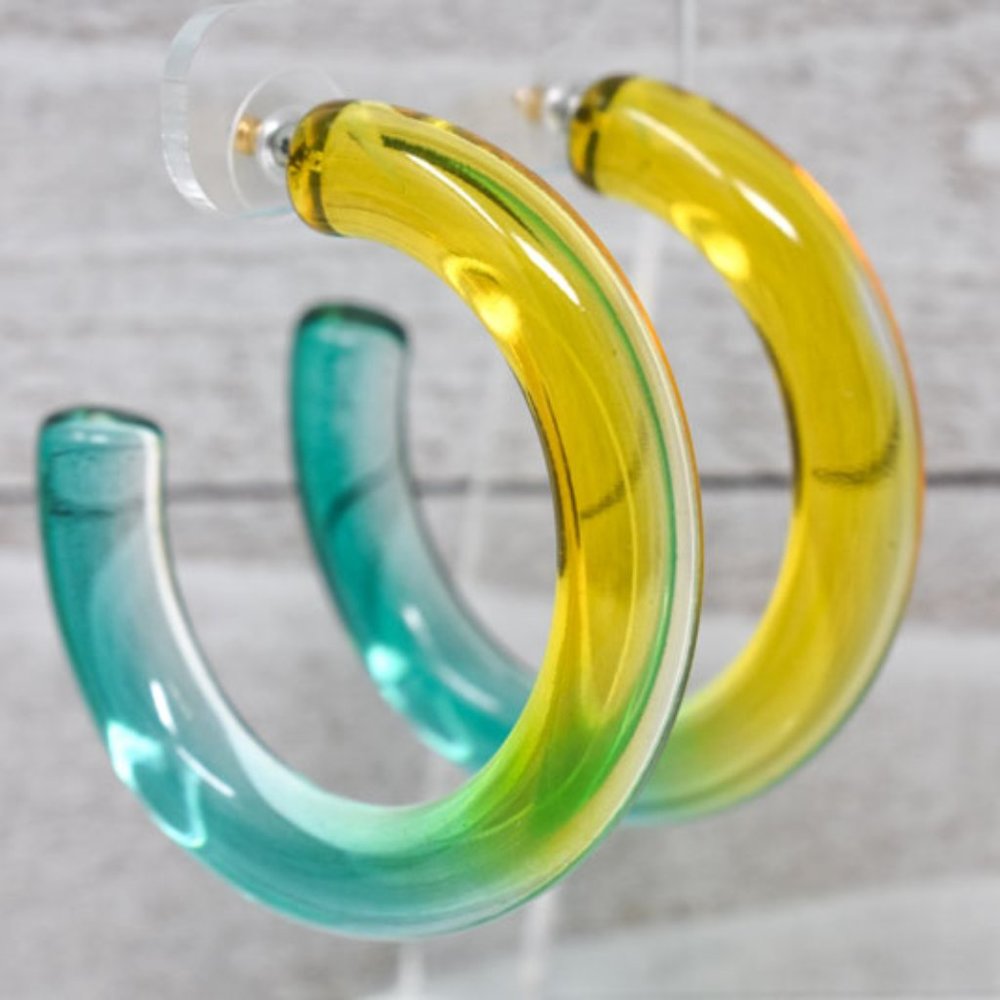 YELLOW, GREEN, TEAL OMBRE TRANSLUCENT CHUNKY HOOPS